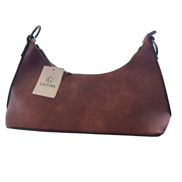 Caitina Brown Faux Leather Shoulder Bag Vintage Style Vegan Crossbody Purs - Picture 1 of 8